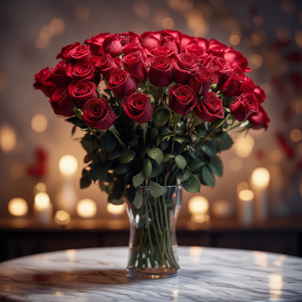 Red Roses Glass vase