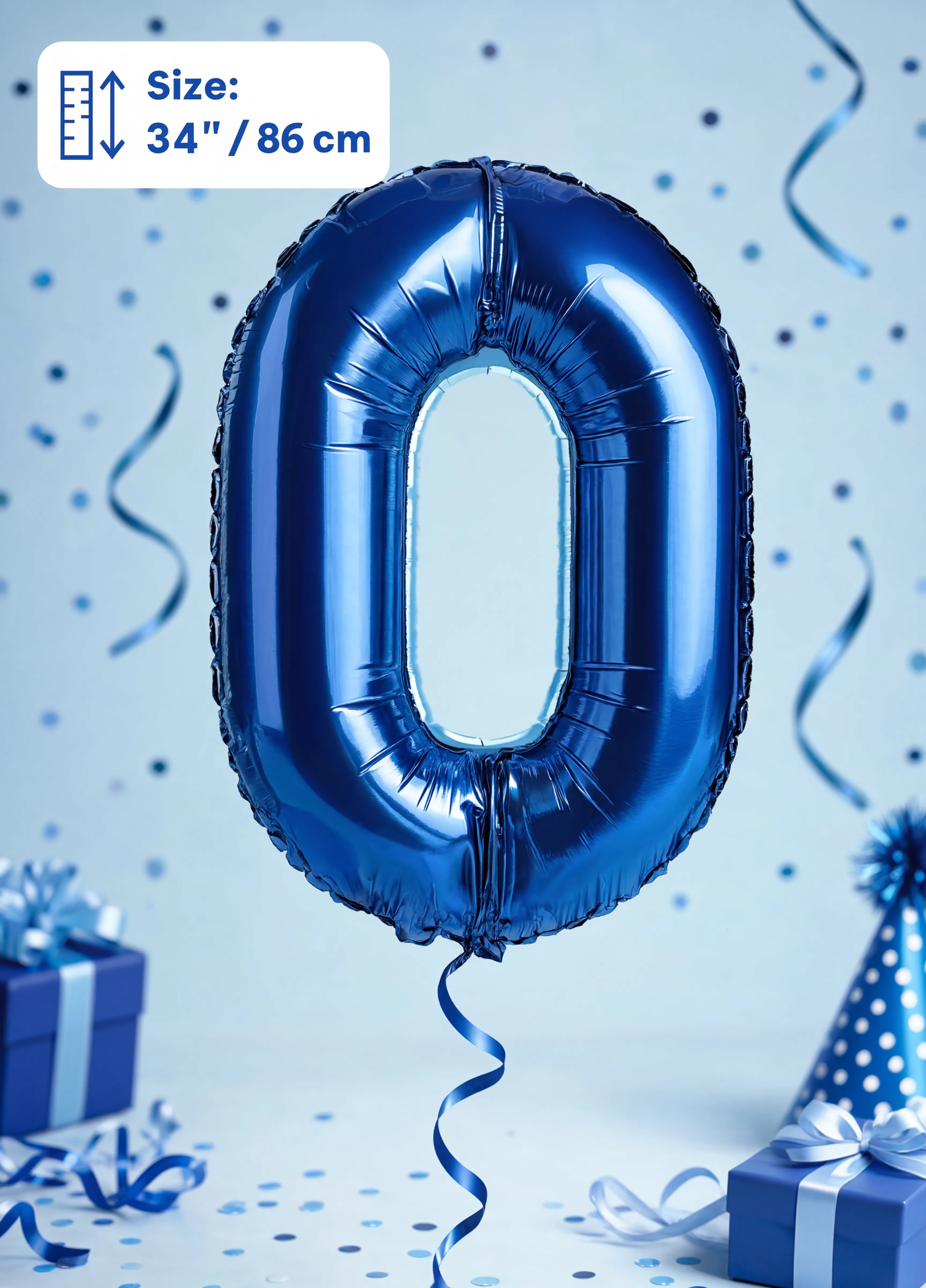 Blue Number 0 foil balloon 86cm for birthday decoration and party celebrations in Dubai.
