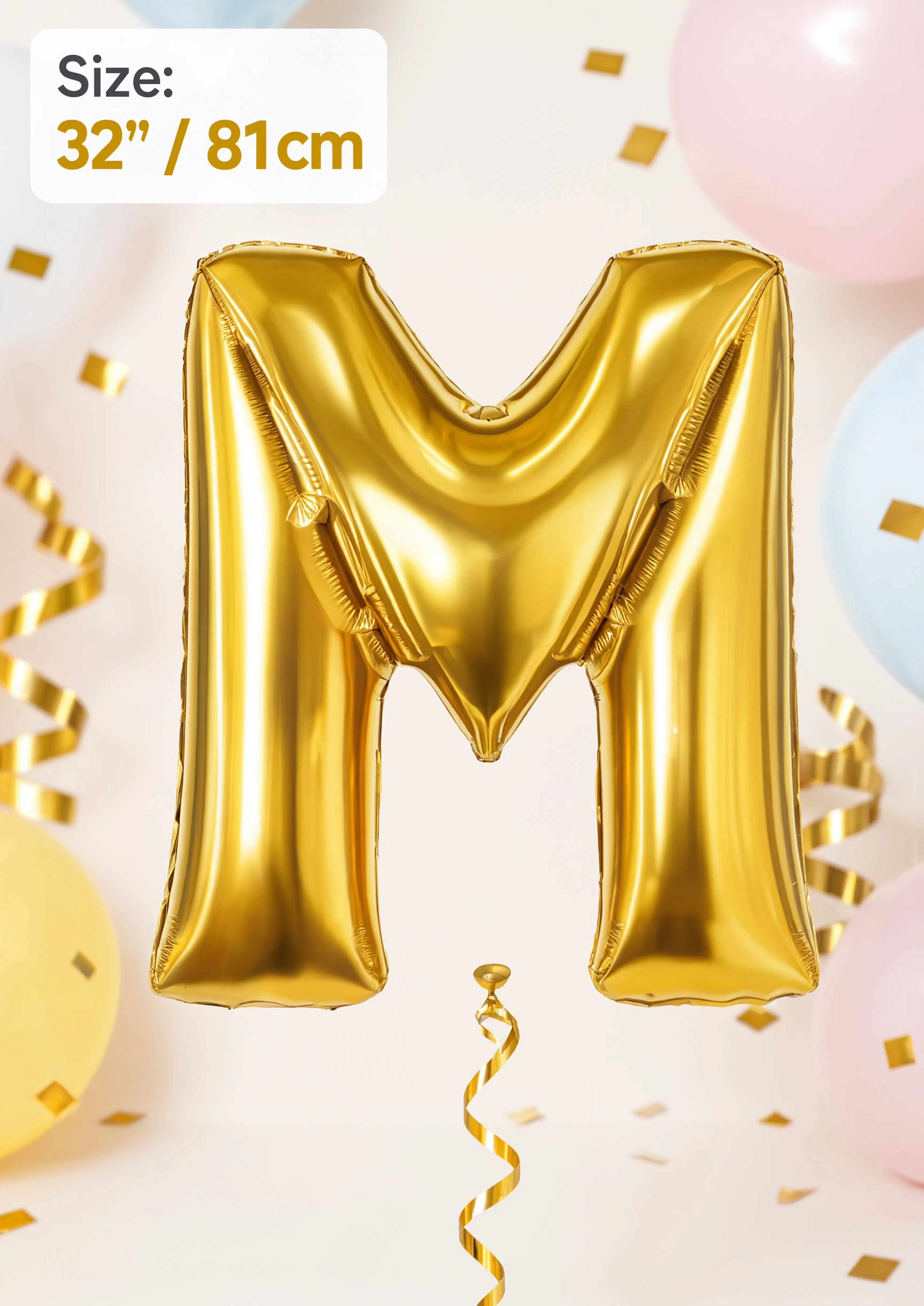 32-Inch (81 cm) Letter M Foil Balloon – Gold & Silver
