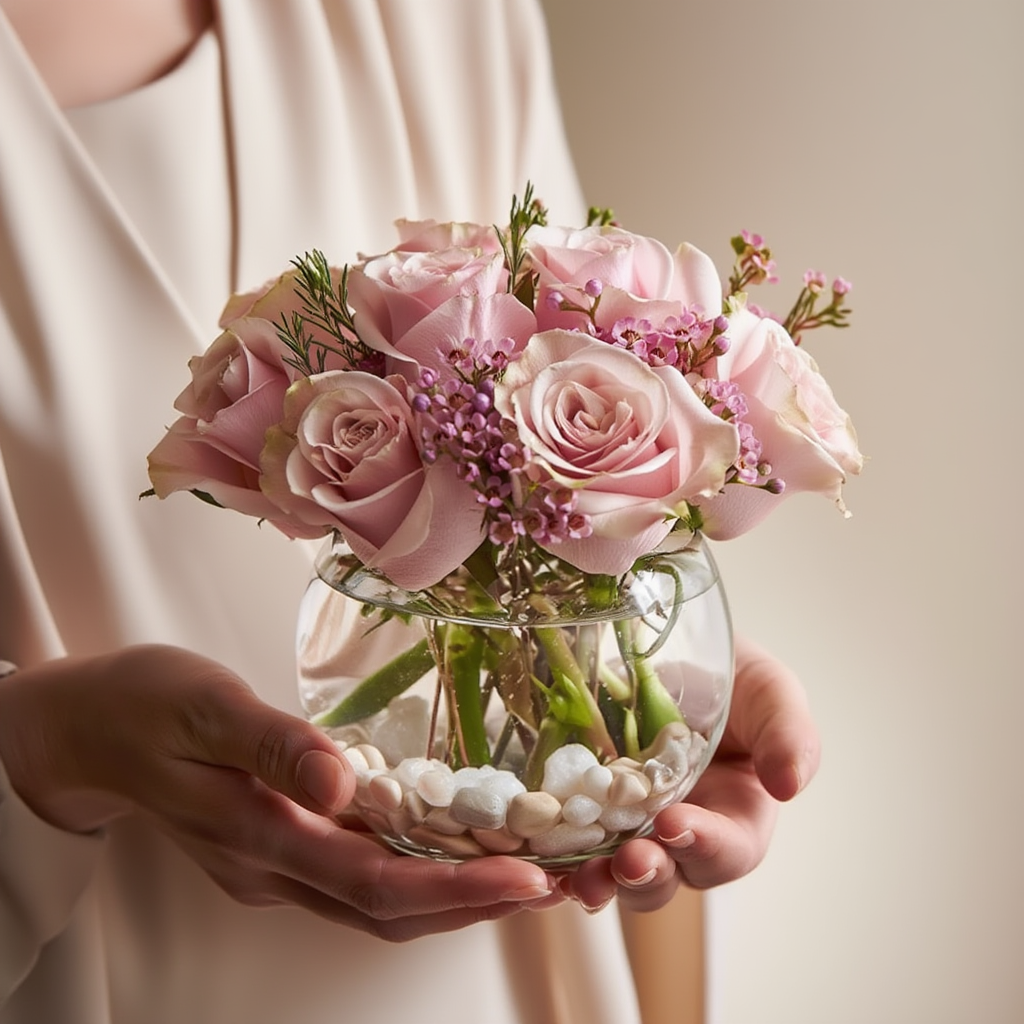 Pink rose glass vase