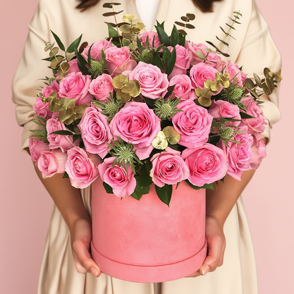 Elegant pink rose and eucalyptus arrangement Dubai