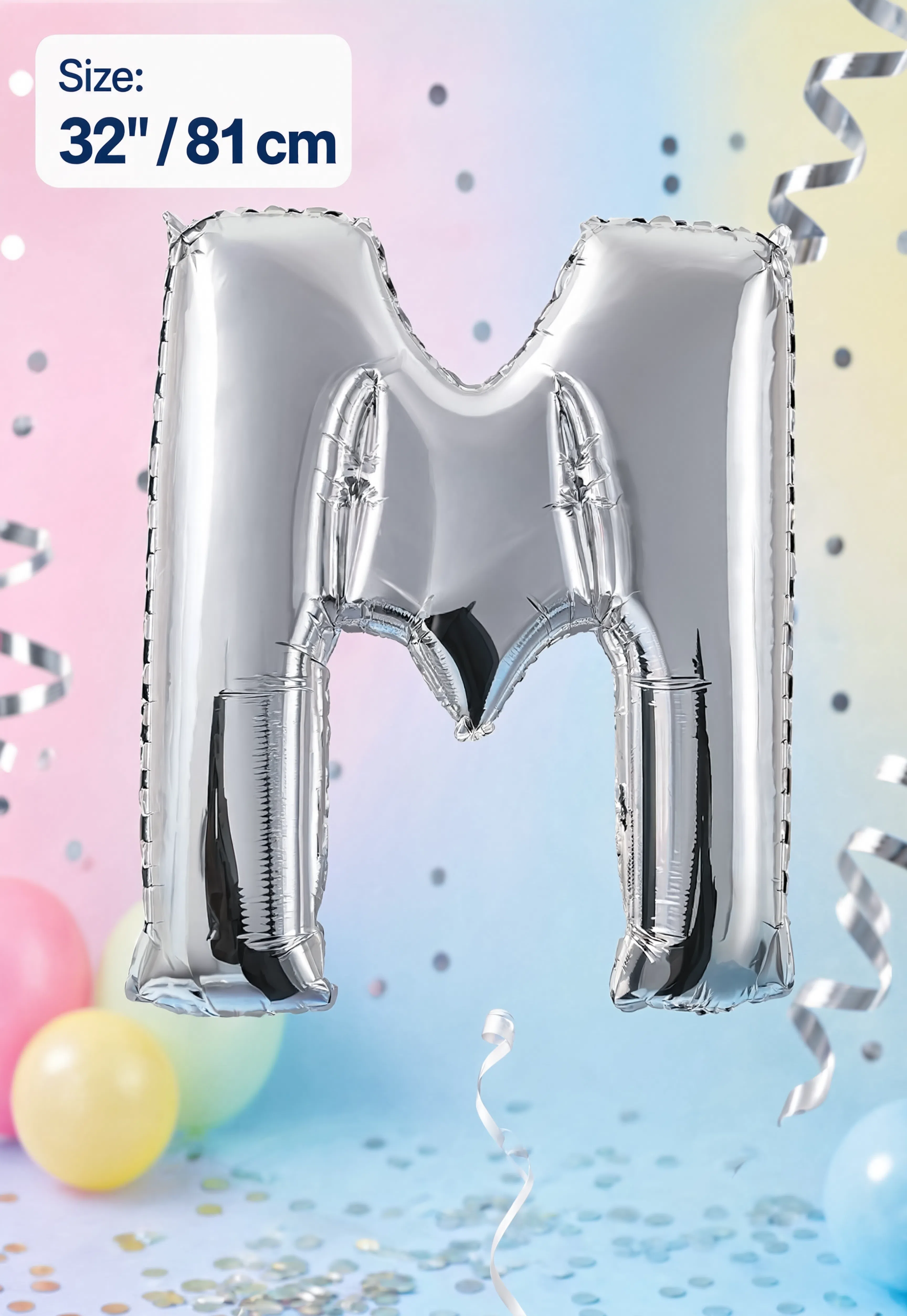 32-Inch (81 cm) Letter M Foil Balloon – Gold & Silver