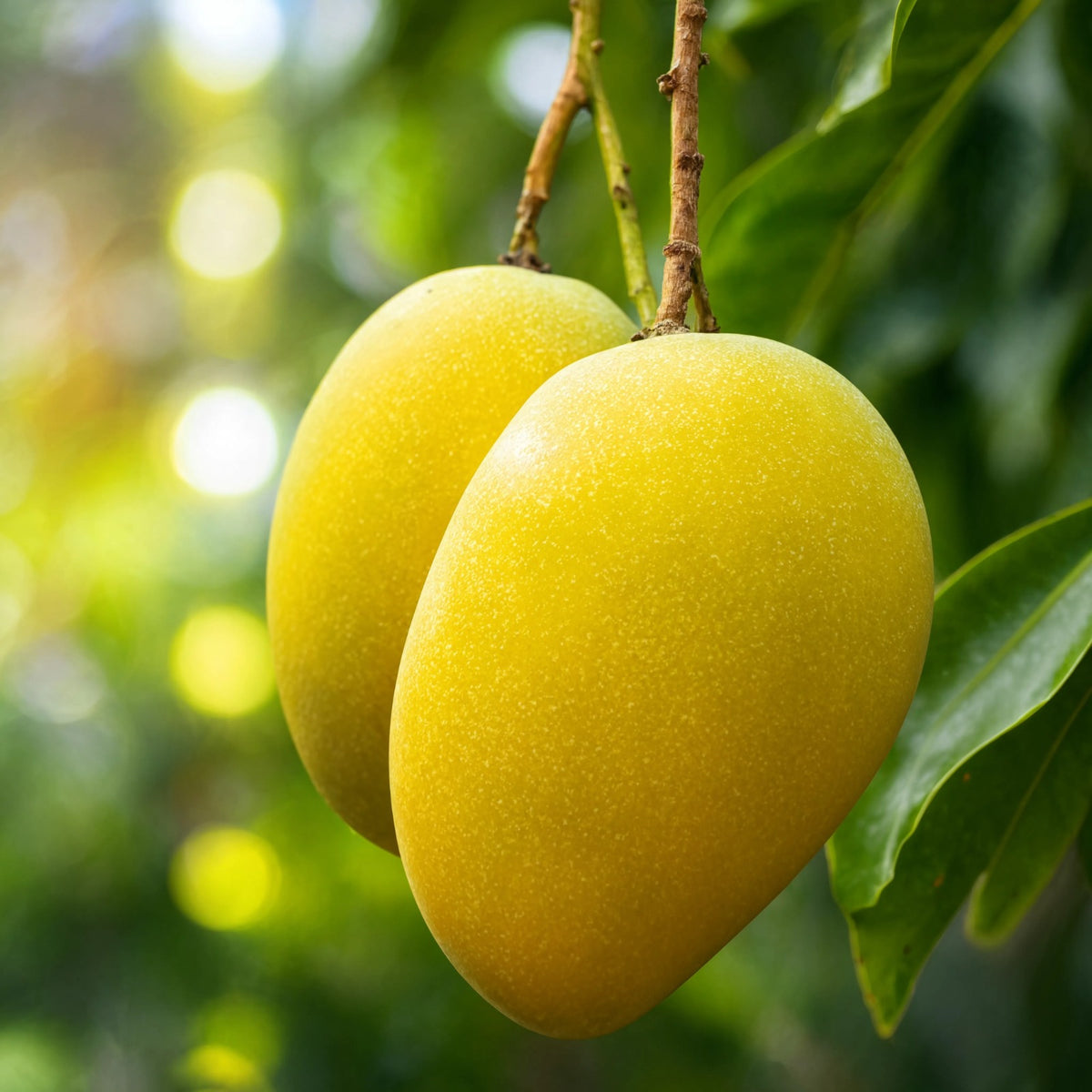 ipe yellow mango fruit pair hanging on tree branch – Nura Flowers