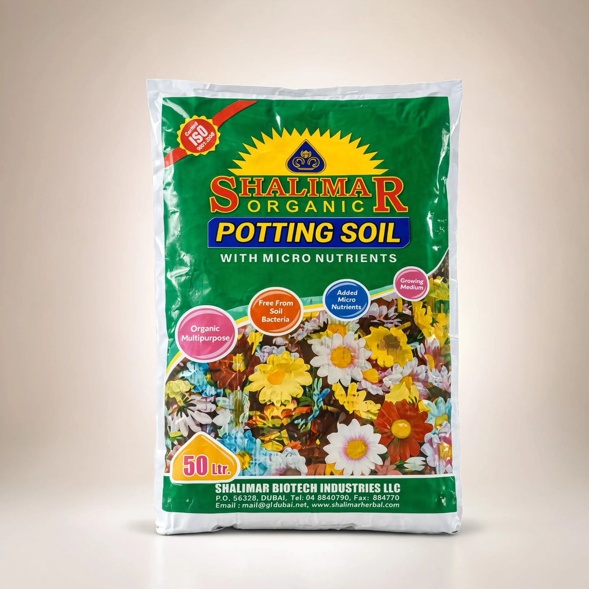 Shalimar Bio-Tech General Purpose Potting Soil 50 litre bag with flowers design – Nura Flowers Dubai