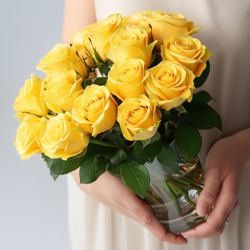 Yellow Roses Glass vase