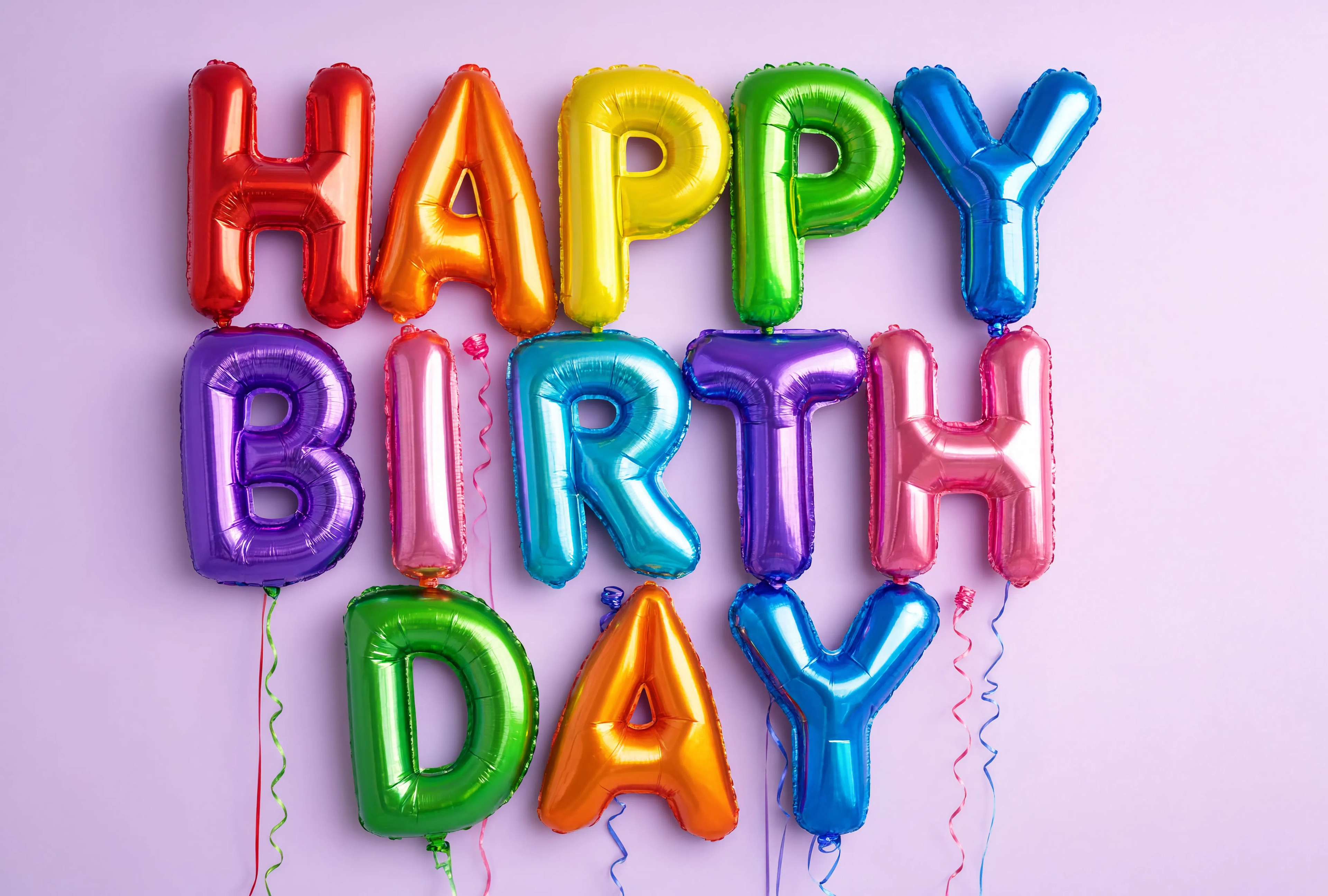 Colorful Happy Birthday foil letter balloon set with metallic alphabet balloons for birthday party decoration, photo backdrop, and same-day balloon delivery in Dubai.