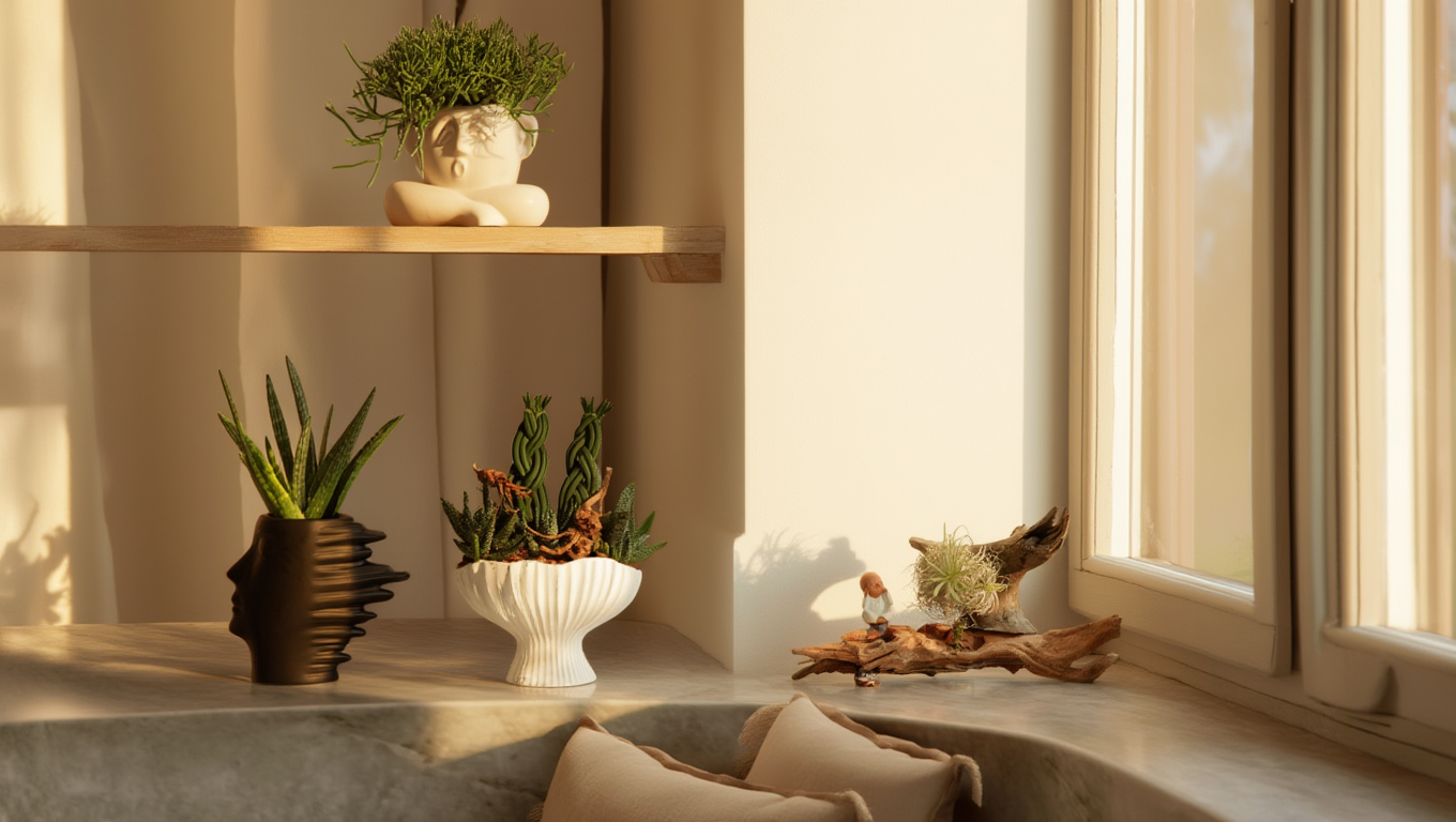 Luxury modern plant decor with elegant indoor plants and designer planters