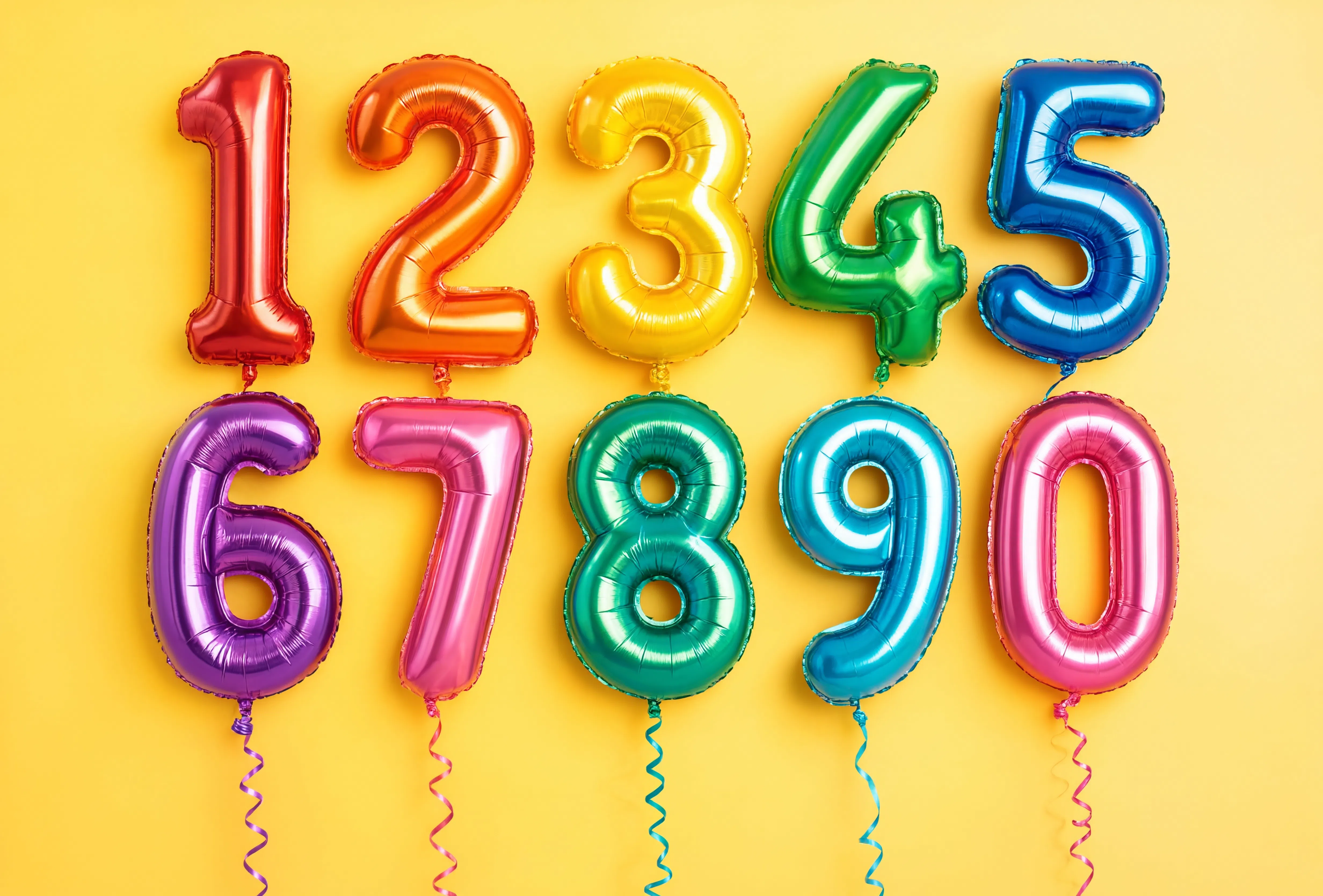 colorful metallic foil number balloons from 0 to 9 for birthday party decorations, helium balloons, and event décor in Dubai.