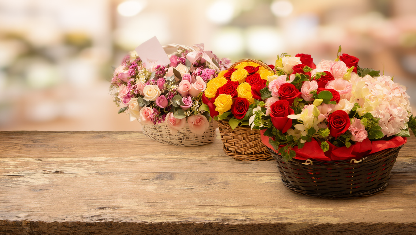 Elegant flower basket arrangement for gifting Dubai delivery