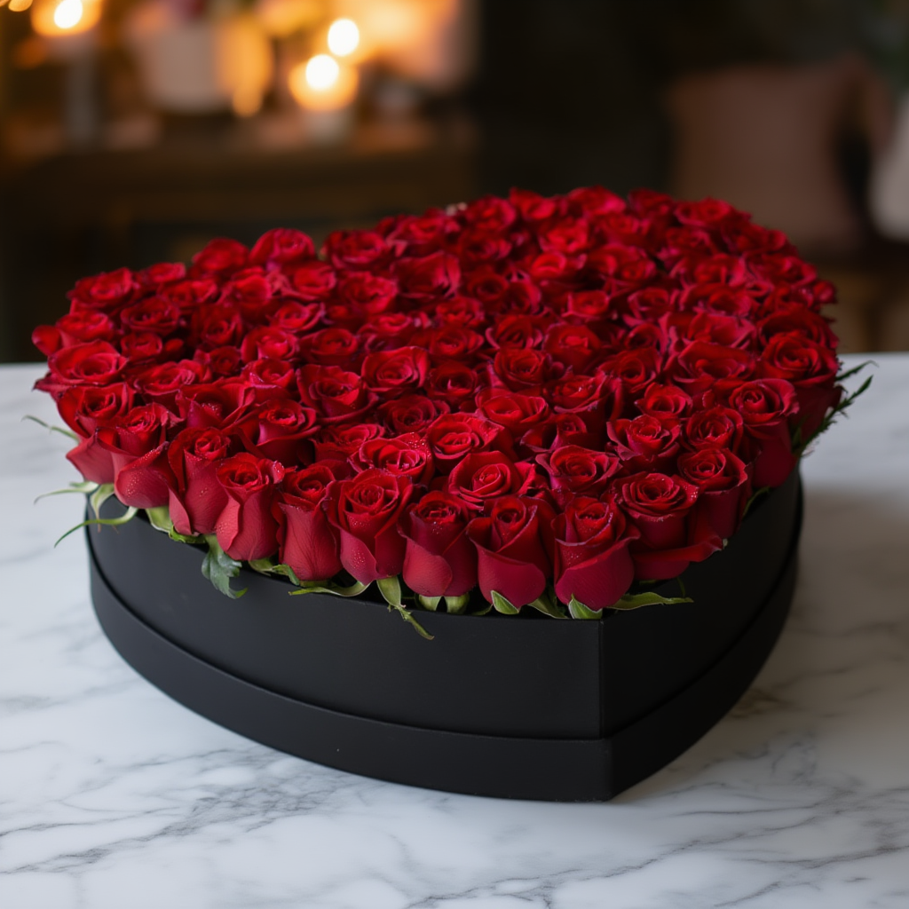 Red roses Heart Box