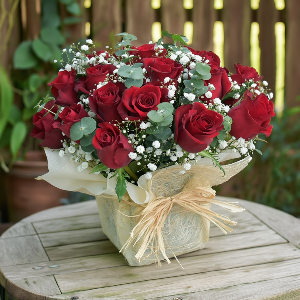 Bunch of red roses box