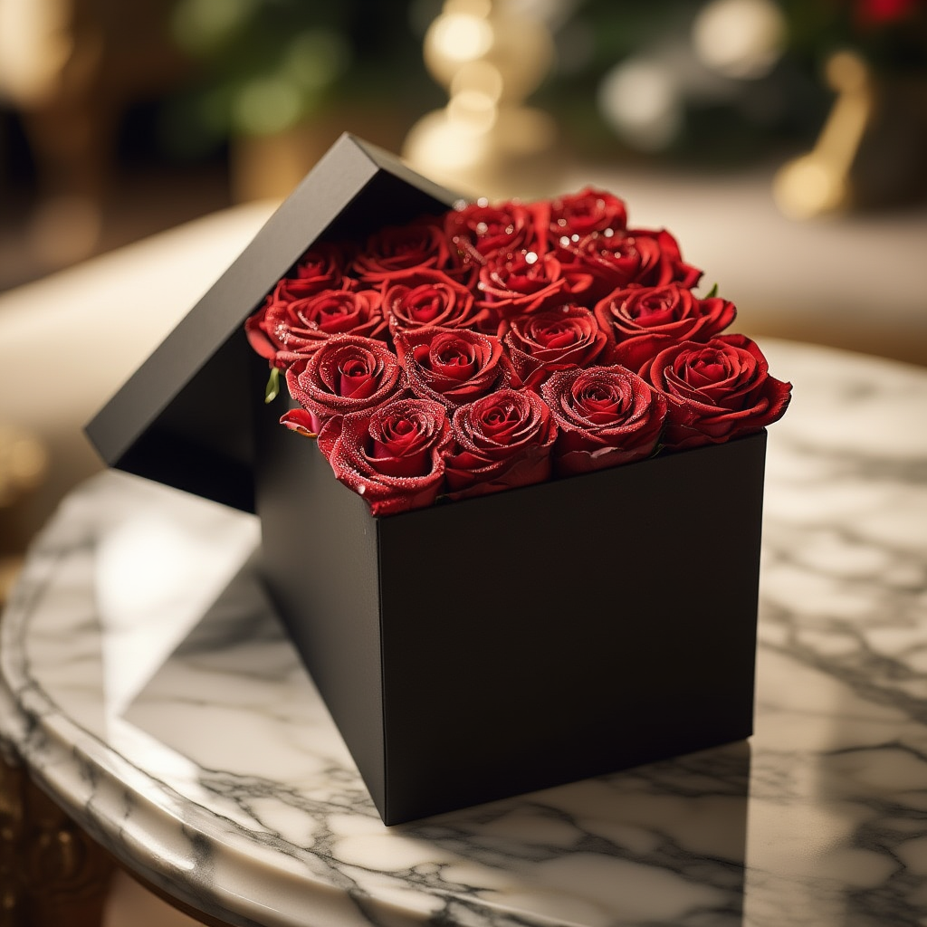 16 red roses in Box