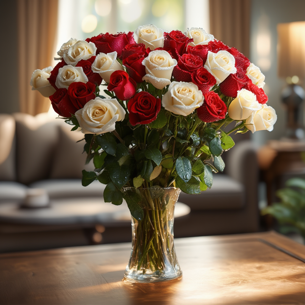 Red and white glass vase