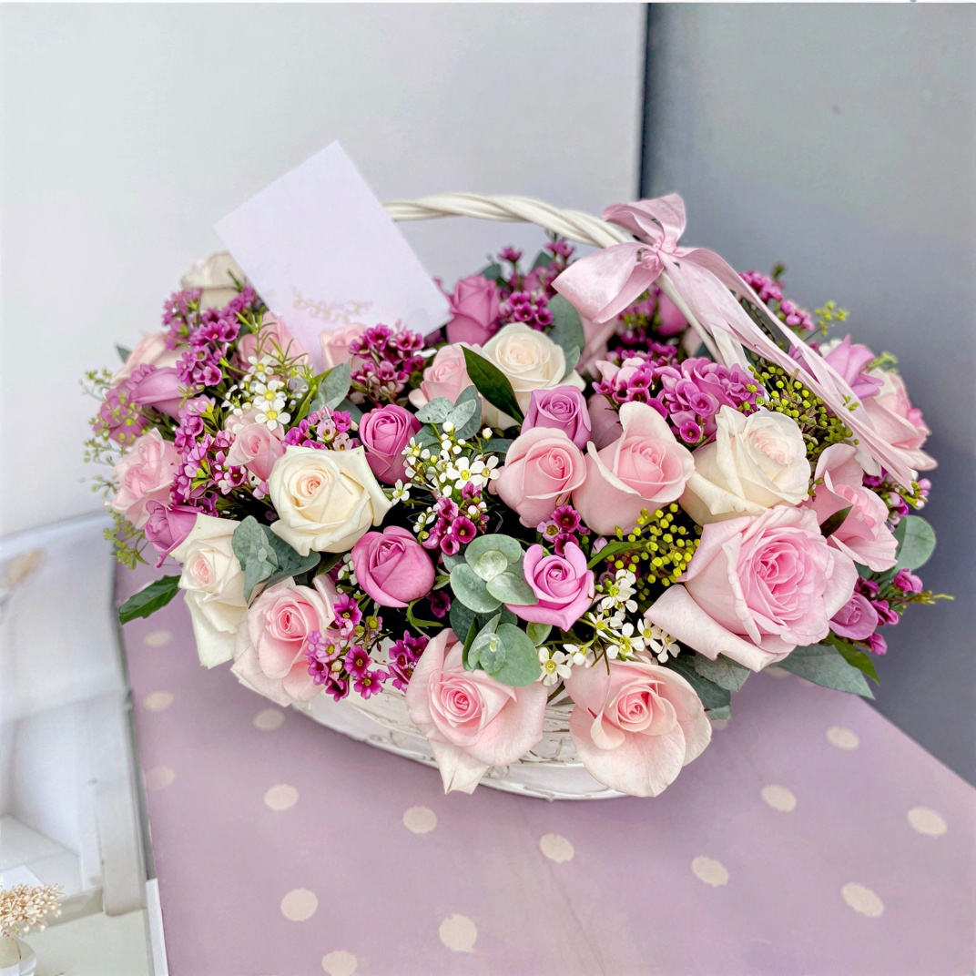 Pink flower basket UAE