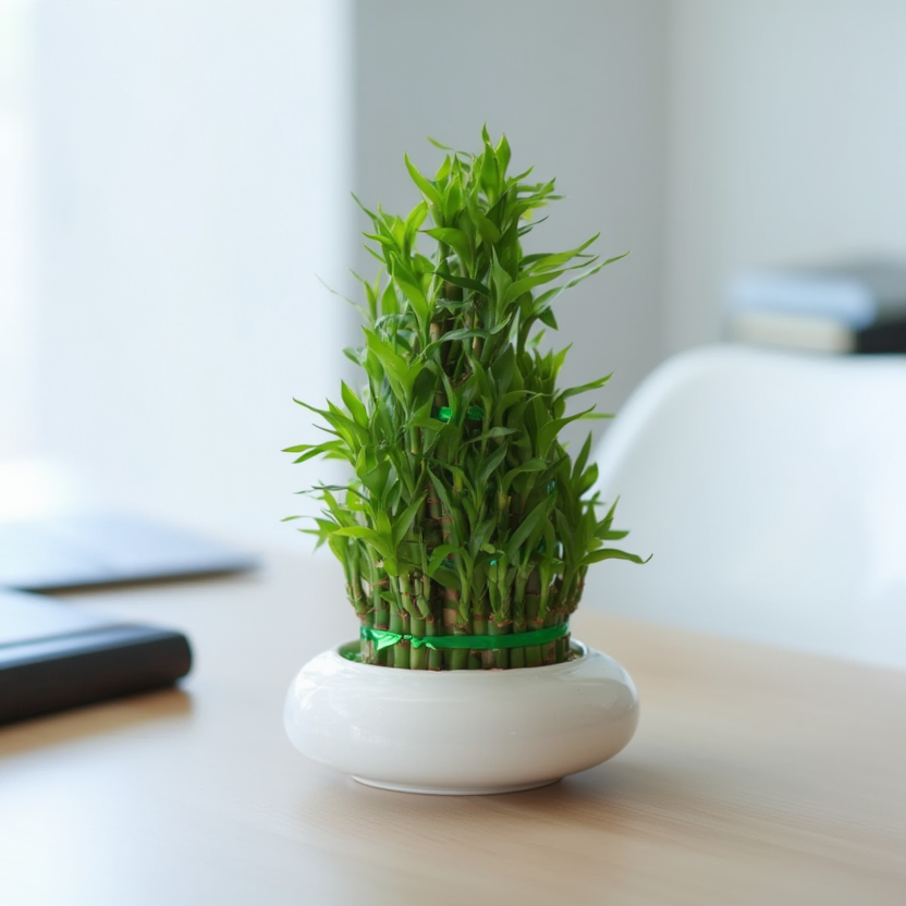 Lucky Bamboo Indoor Plant in Ceramic Pot – Decorative Feng Shui Desk Plant - 5 layer