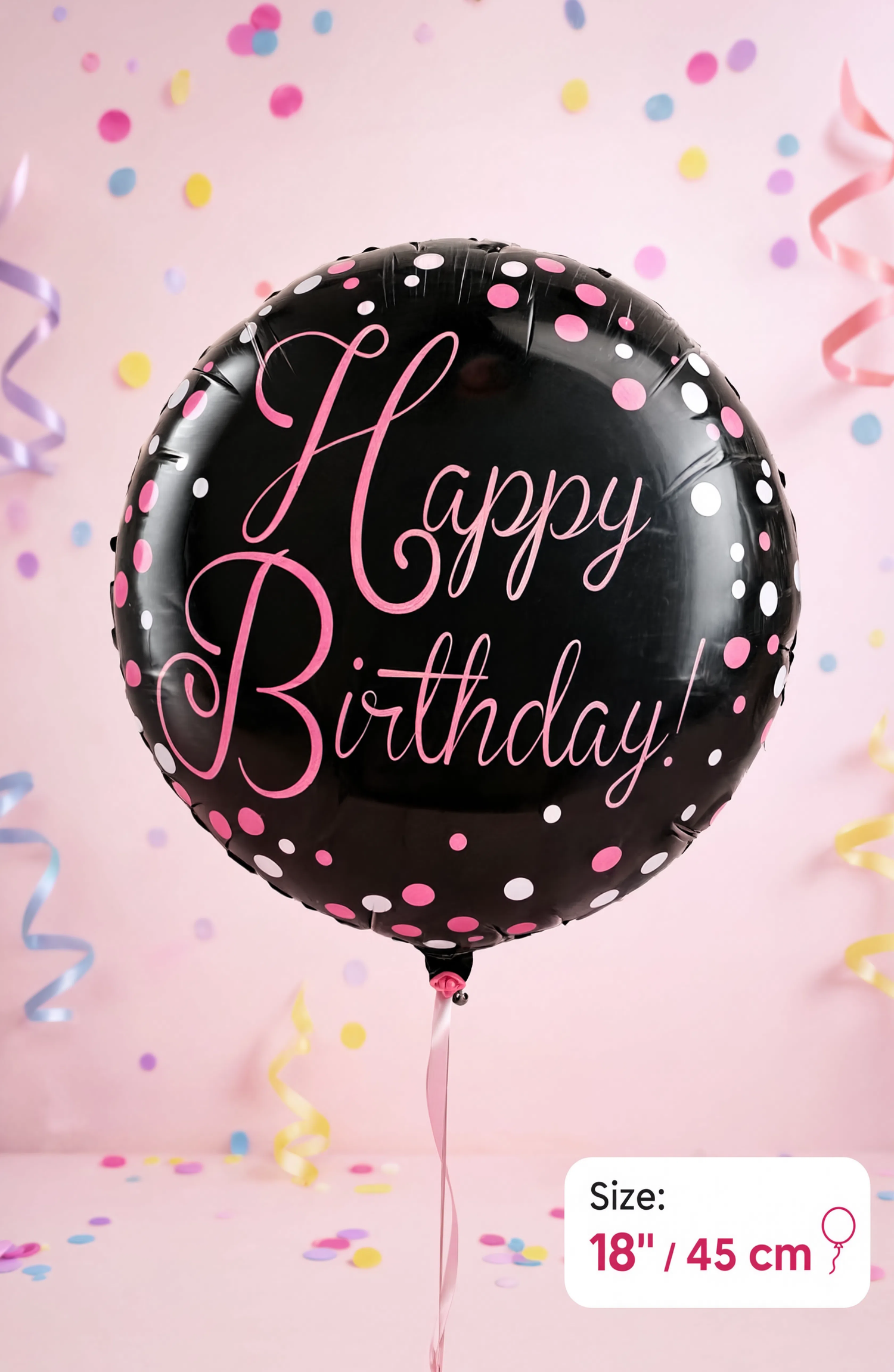 Happy Birthday Black &amp; Pink Foil Balloon