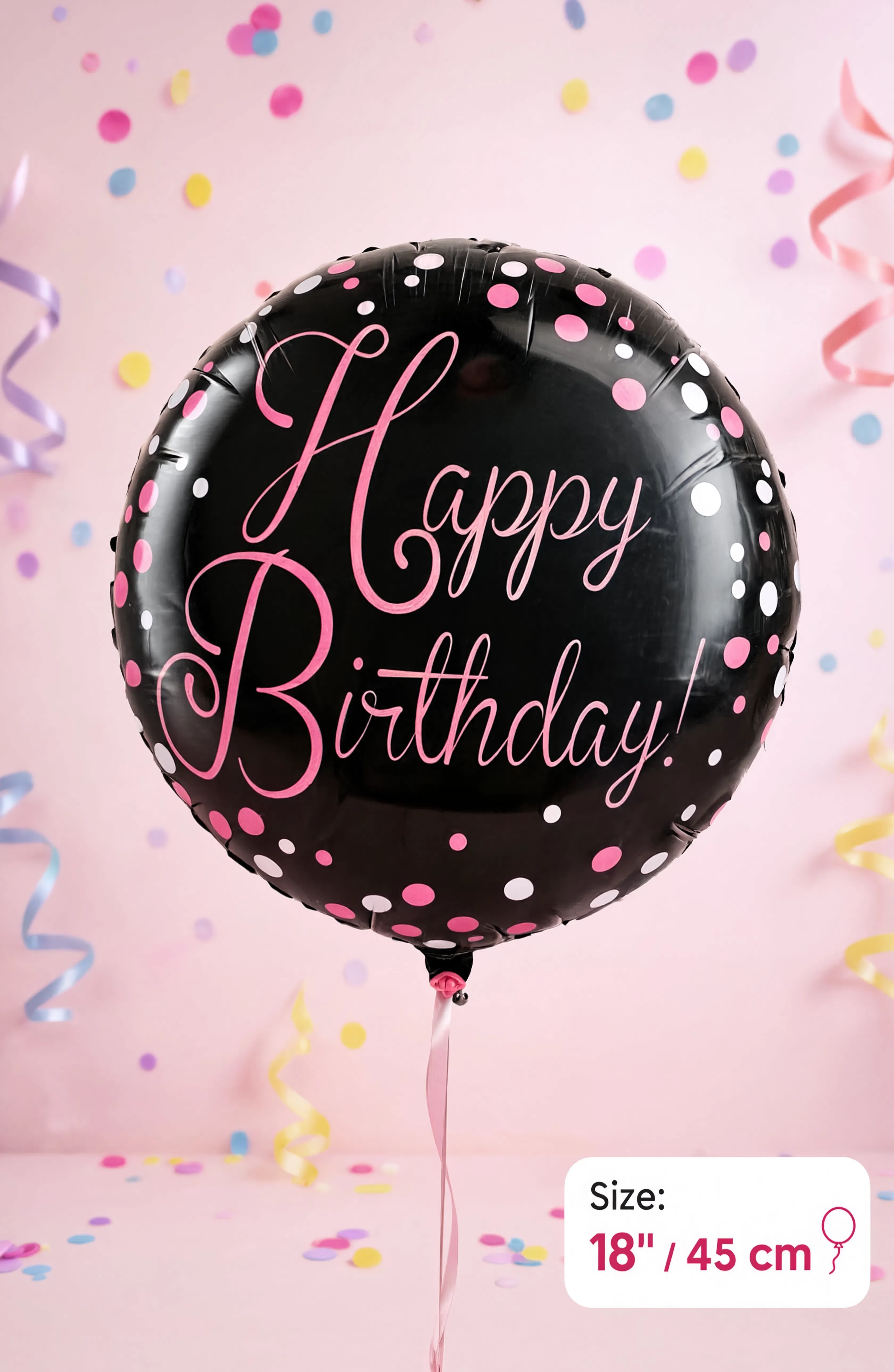 Happy Birthday Black &amp; Pink Foil Balloon