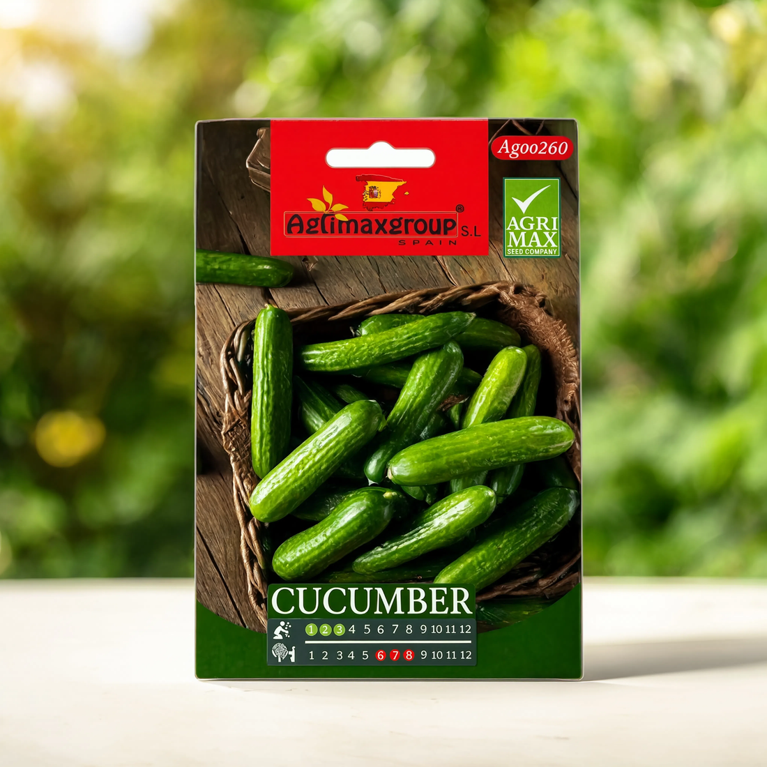 Agrimax Cucumber seeds packet for growing fresh green cucumbers in home gardens, raised beds, greenhouses, and commercial vegetable farms.
