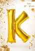 Gold Letter K foil balloon 32 inch (81 cm) metallic alphabet balloon for birthday, wedding, baby shower, anniversary, party decoration and same-day balloon delivery in Dubai.