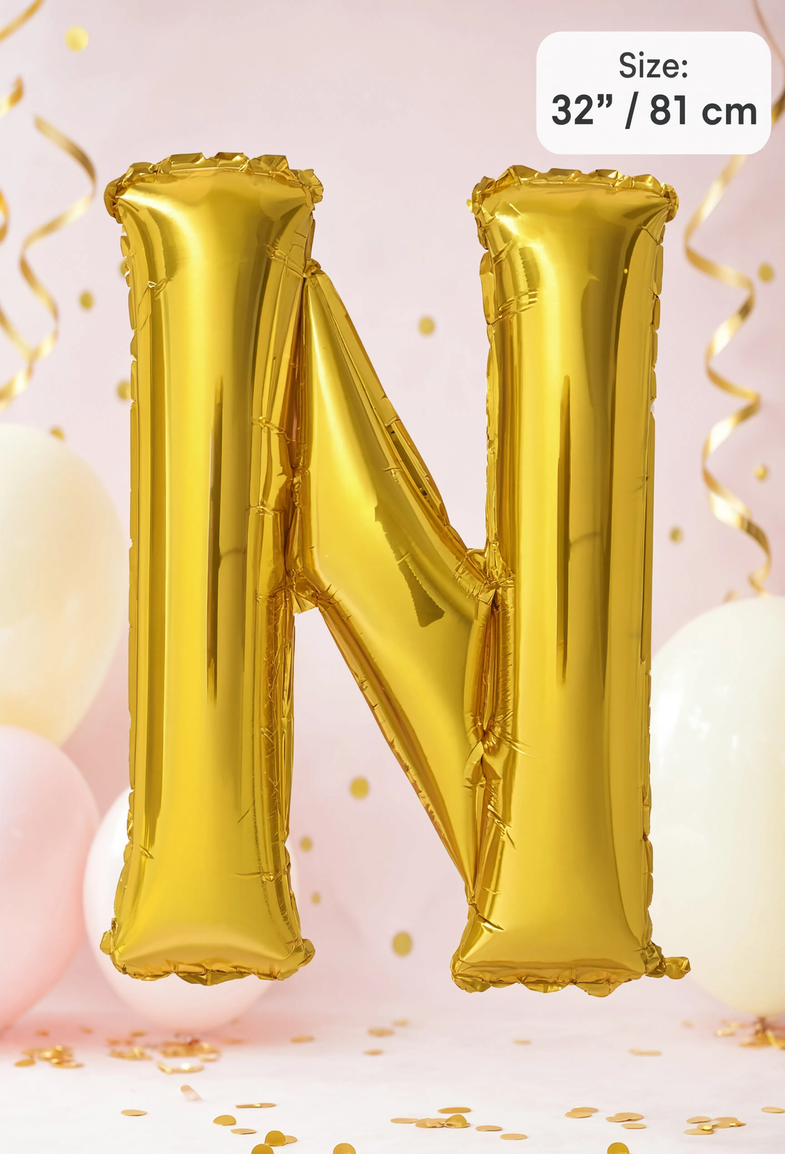 Gold Letter N foil balloon 32 inch (81 cm) metallic alphabet balloon for birthday, wedding, baby shower, anniversary, party decoration and same-day balloon delivery in Dubai.

Silver Image: