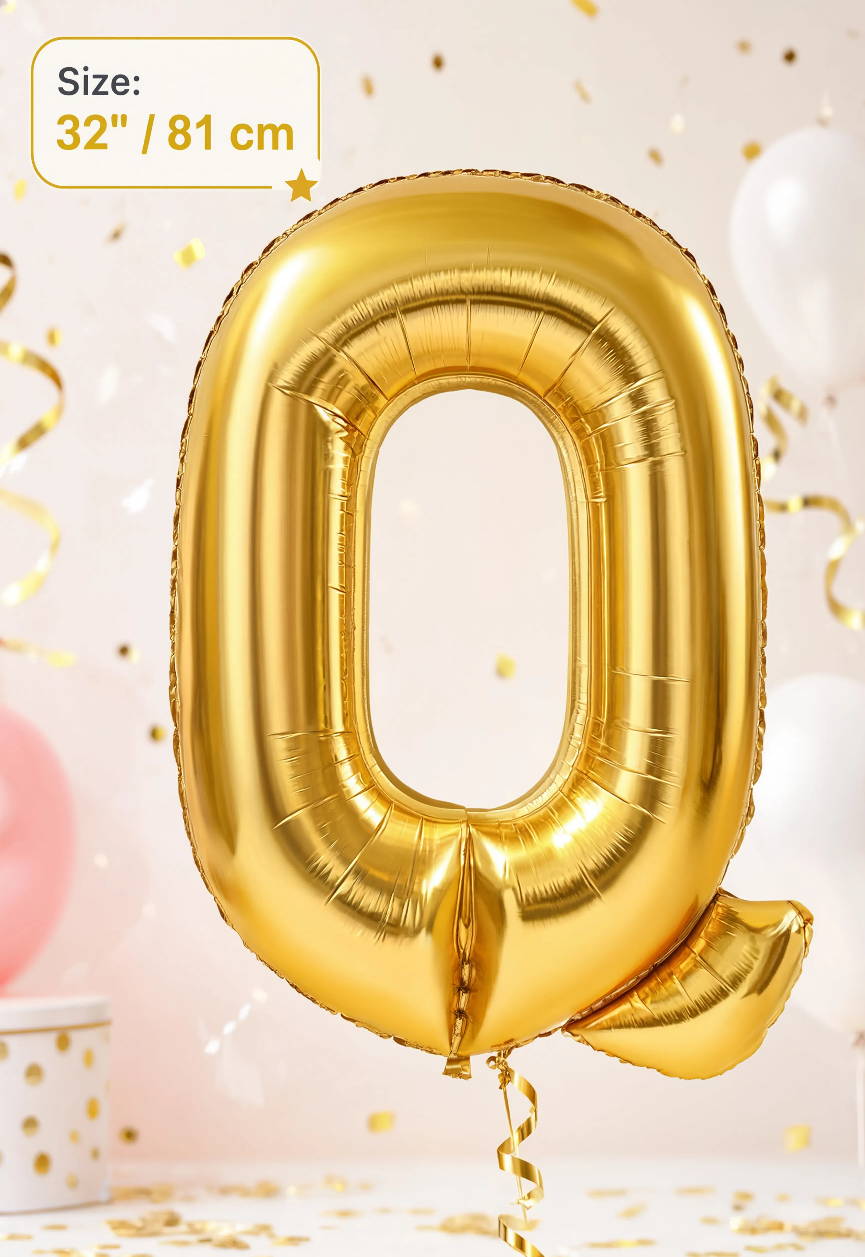 32-Inch (81 cm) Letter Q Foil Balloon – Gold &amp; Silver