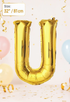 Gold Letter U foil balloon 32 inch (81 cm) metallic alphabet balloon for birthday, wedding, baby shower, anniversary, party decoration, and same-day balloon delivery in Dubai.