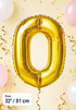 Gold Number 0 foil balloon 32 inch (81 cm) metallic balloon for birthday milestone celebrations, New Year party decorations, anniversaries, and same-day balloon delivery in Dubai.
