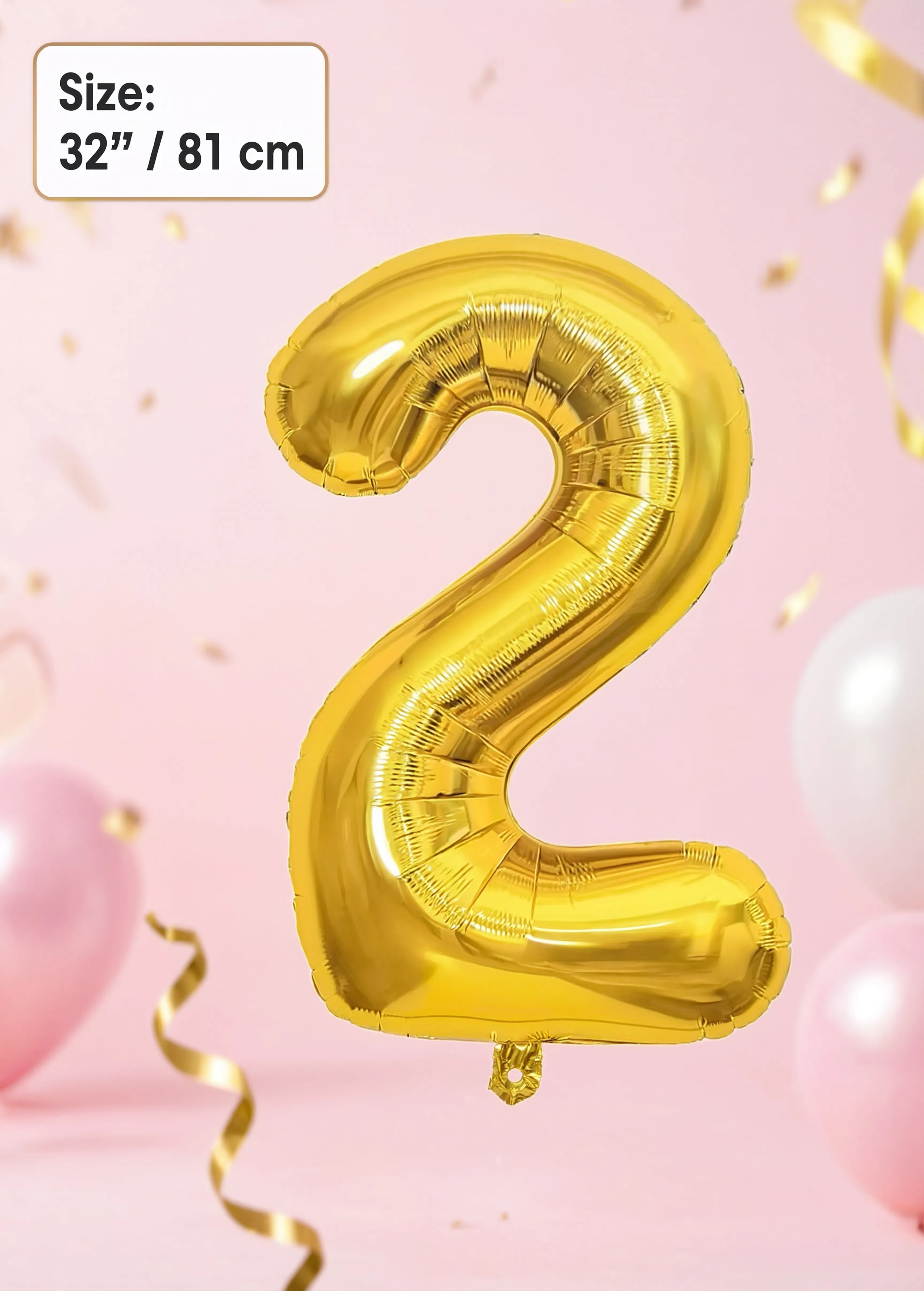 32 Inch Gold Number 2 Foil Balloon for Birthday, Anniversary and Party Decorations in Dubai UAE