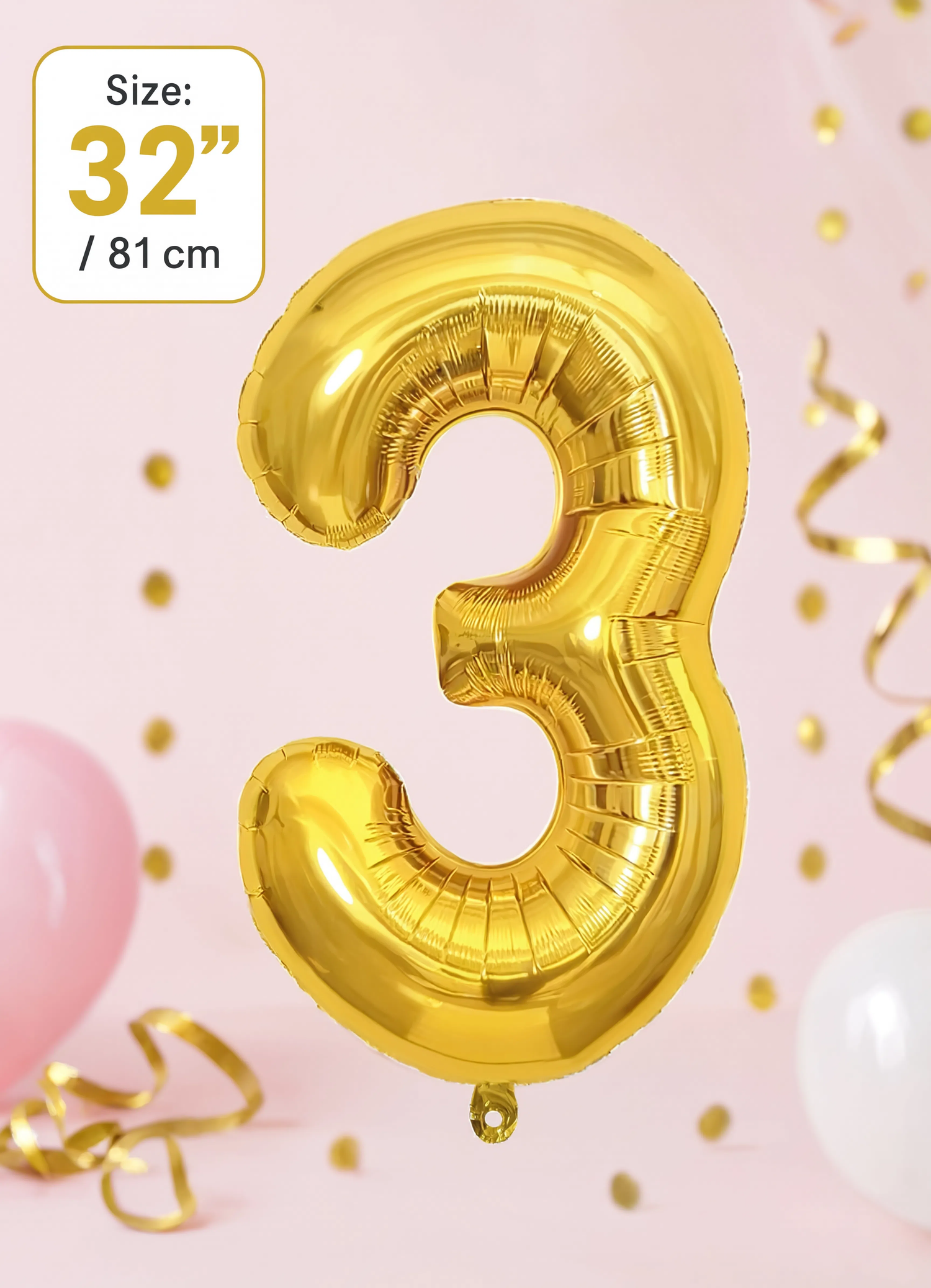 32 Inch Gold Number 3 Foil Balloon for Birthday, Anniversary and Party Decorations in Dubai UAE