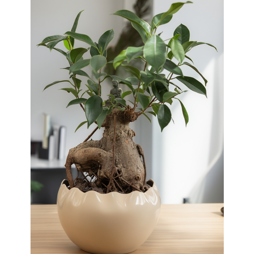 Elegant Ficus Ginseng Bonsai in Ceramic Pot – Indoor Decorative Plant