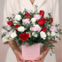 Luxury black box flower arrangement with red roses and mixed flowers