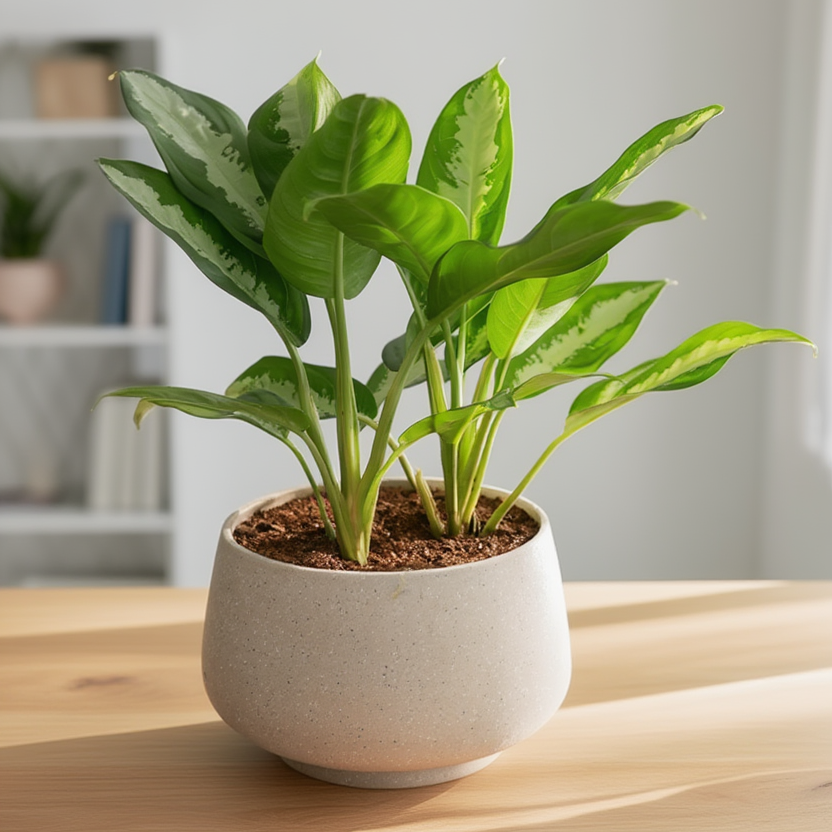 Aglaonema White Diamond Indoor Plant in Ceramic Pot – Elegant Air Purifying Desk Plant