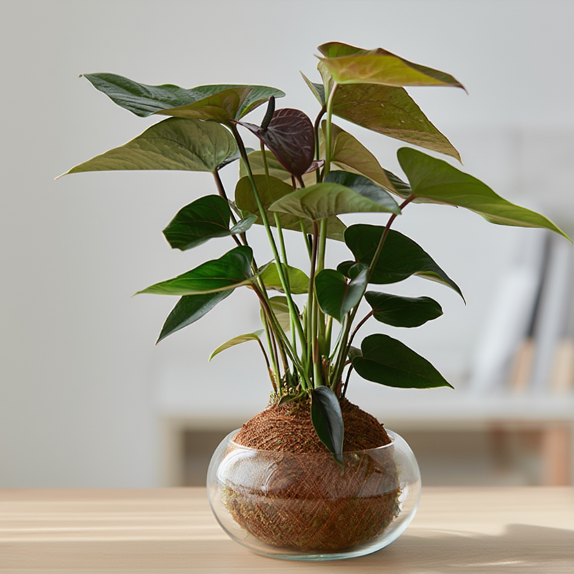 Anthurium Indoor Plant in Glass Bowl – Elegant Air Purifying Decorative Plant
