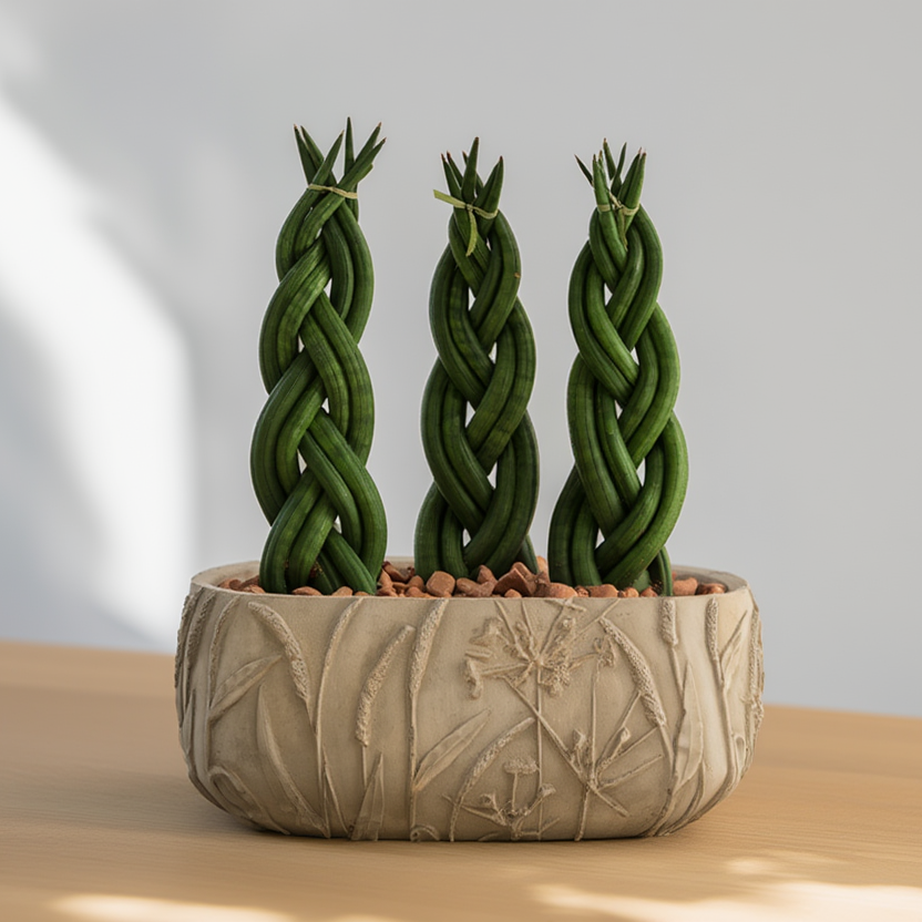 Triple Braided Sansevieria Cylindrica in Decorative Planter – Premium Indoor Snake Plant Arrangement