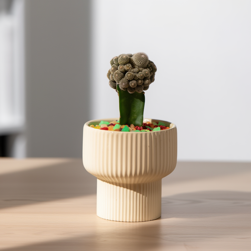 Moon Cactus (Gymnocalycium) in Decorative Ceramic Pot – Colorful Indoor Grafted Cactus Plant