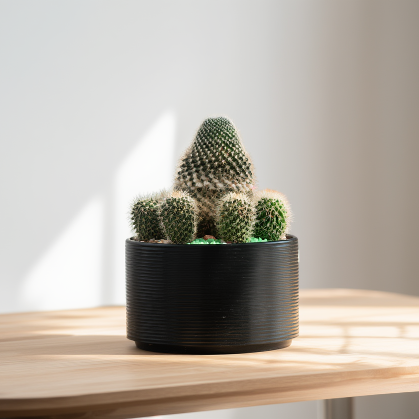 Clustered Cactus Arrangement in Decorative Pot – Indoor Low Maintenance Cactus Plant Set