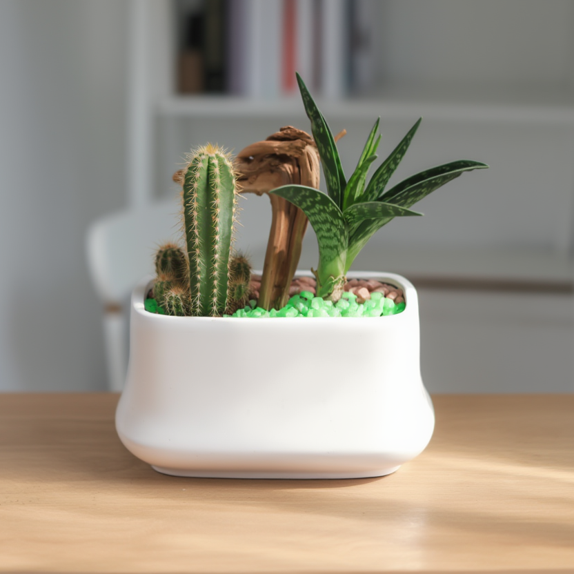 Mini Cactus and Succulent Arrangement in Decorative Pot – Indoor Low Maintenance Plant Set