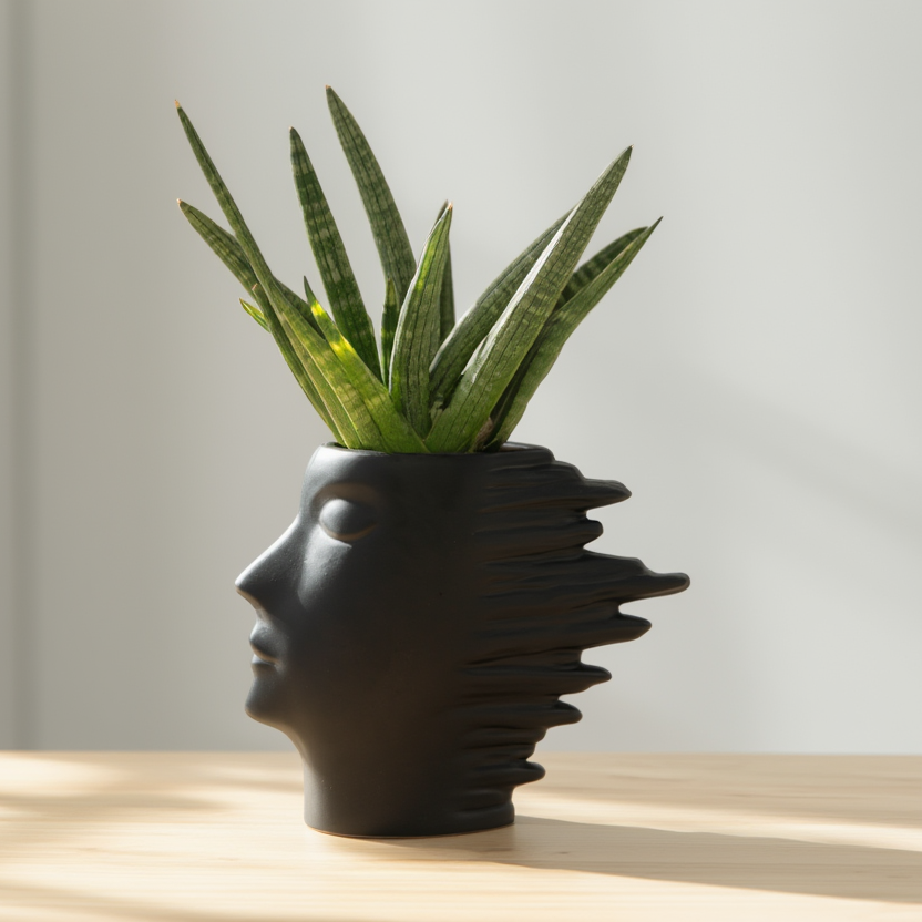 Sansevieria in Black Face Planter – Modern Indoor Plant