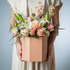 Luxury black flower box with peach and white roses