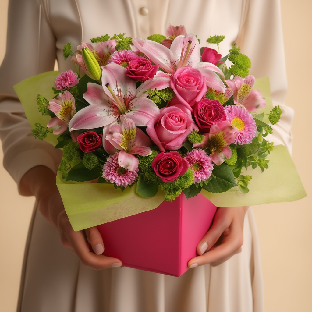 Elegant pink floral arrangement with gypsophilia