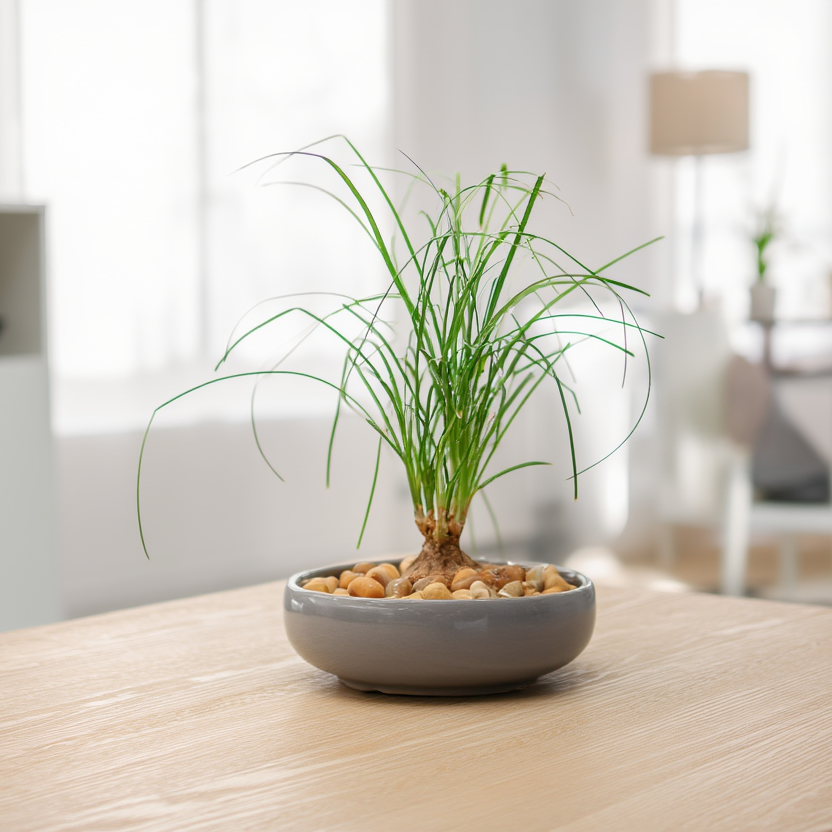 Mini Ponytail Palm Bonsai in Ceramic Bowl – Elegant Indoor Tabletop Plant