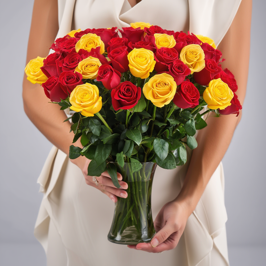 Red and yellow glass vase