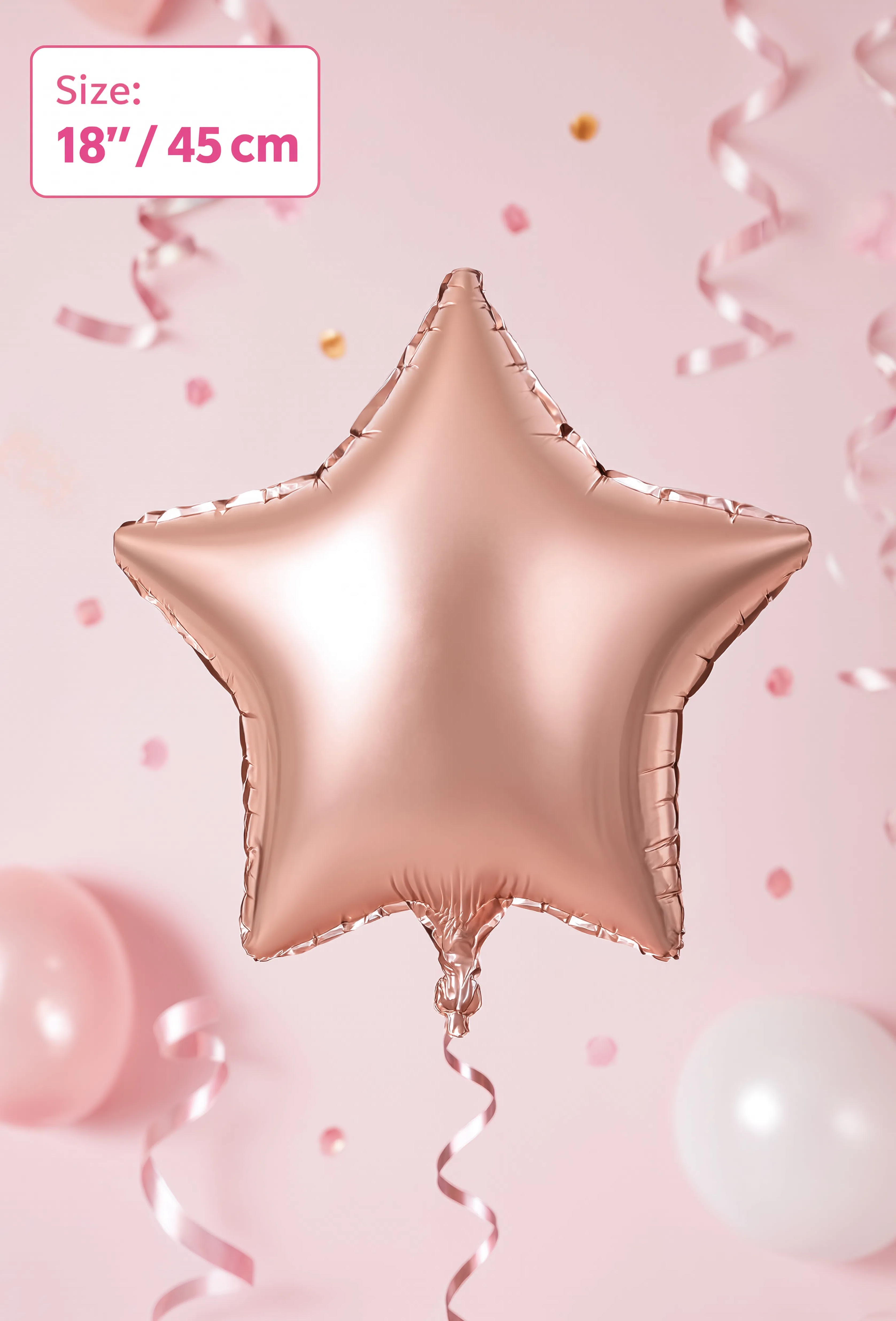18-inch rose gold metallic star-shaped foil balloon for birthdays, weddings, baby showers, anniversaries, and party decorations.