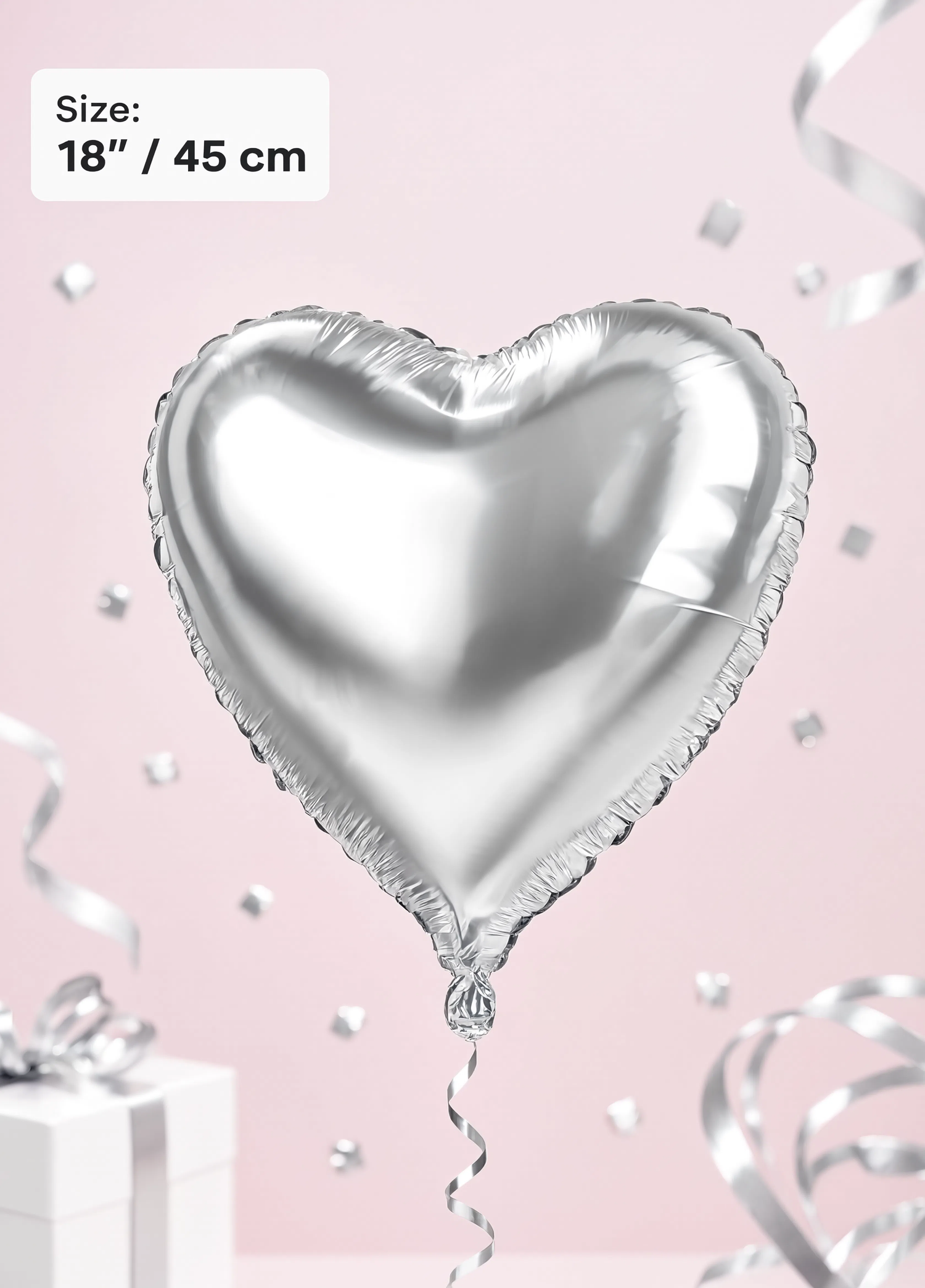 18-inch metallic silver heart-shaped foil balloon for weddings, anniversaries, birthdays, Valentine&