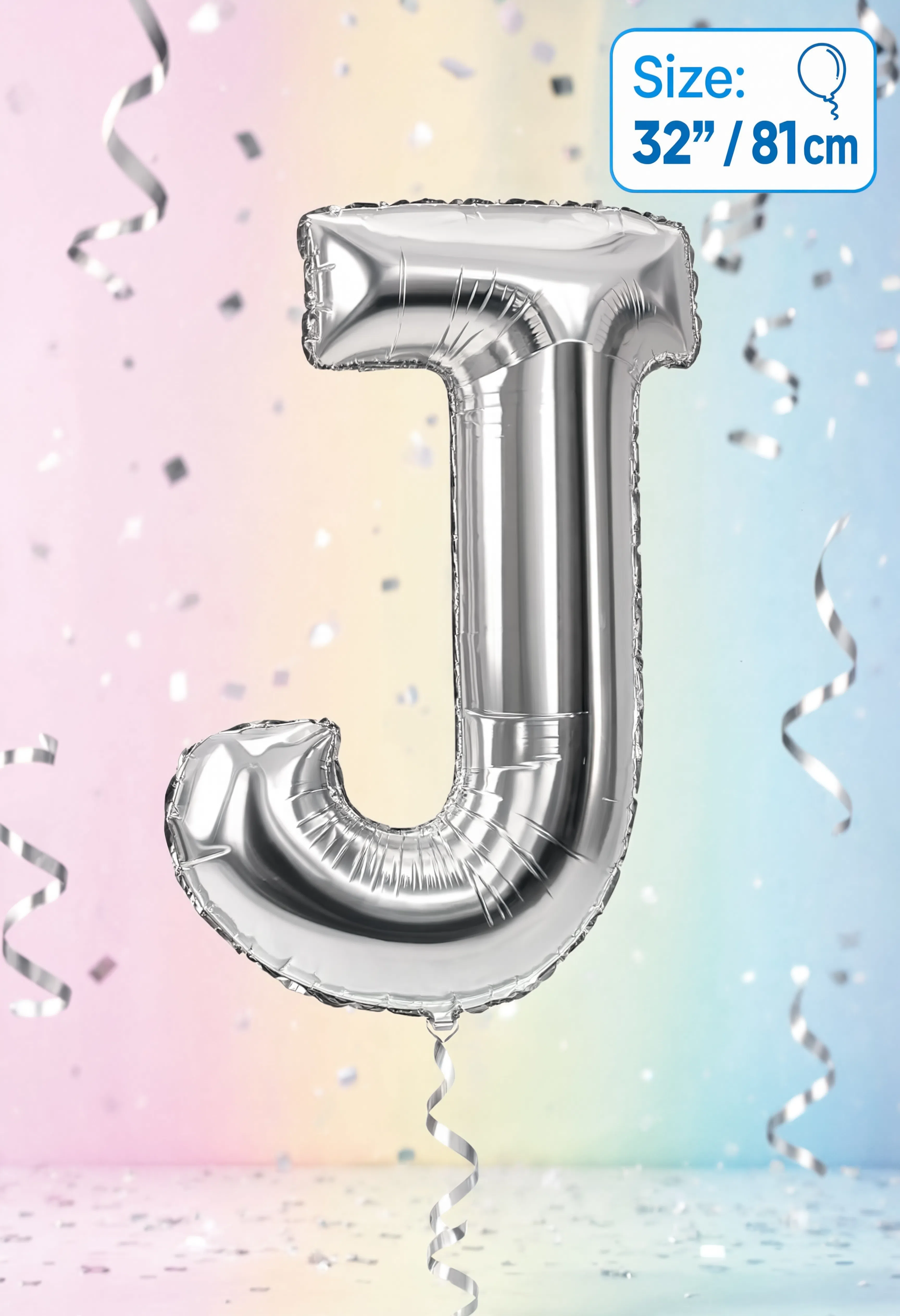 32-Inch (81 cm) Letter J Foil Balloon – Gold &amp; Silver