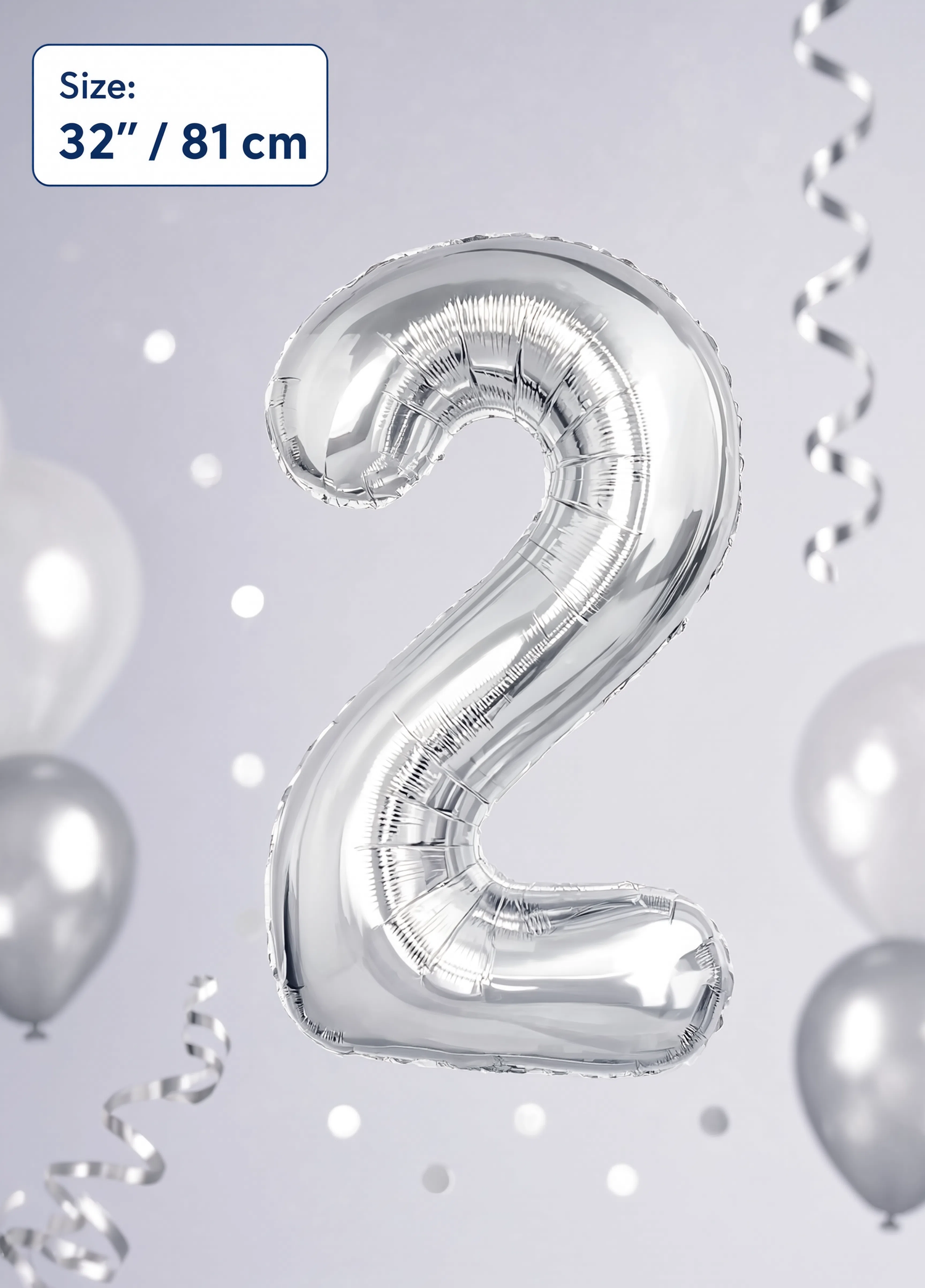 32 Inch Silver Number 2 Foil Balloon for Birthday, Anniversary and Party Decorations in Dubai UAE