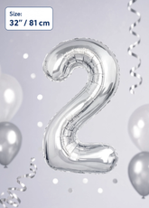 32 Inch Silver Number 2 Foil Balloon for Birthday, Anniversary and Party Decorations in Dubai UAE