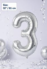 32 Inch Silver Number 3 Foil Balloon for Birthday, Anniversary and Party Decorations in Dubai UAE