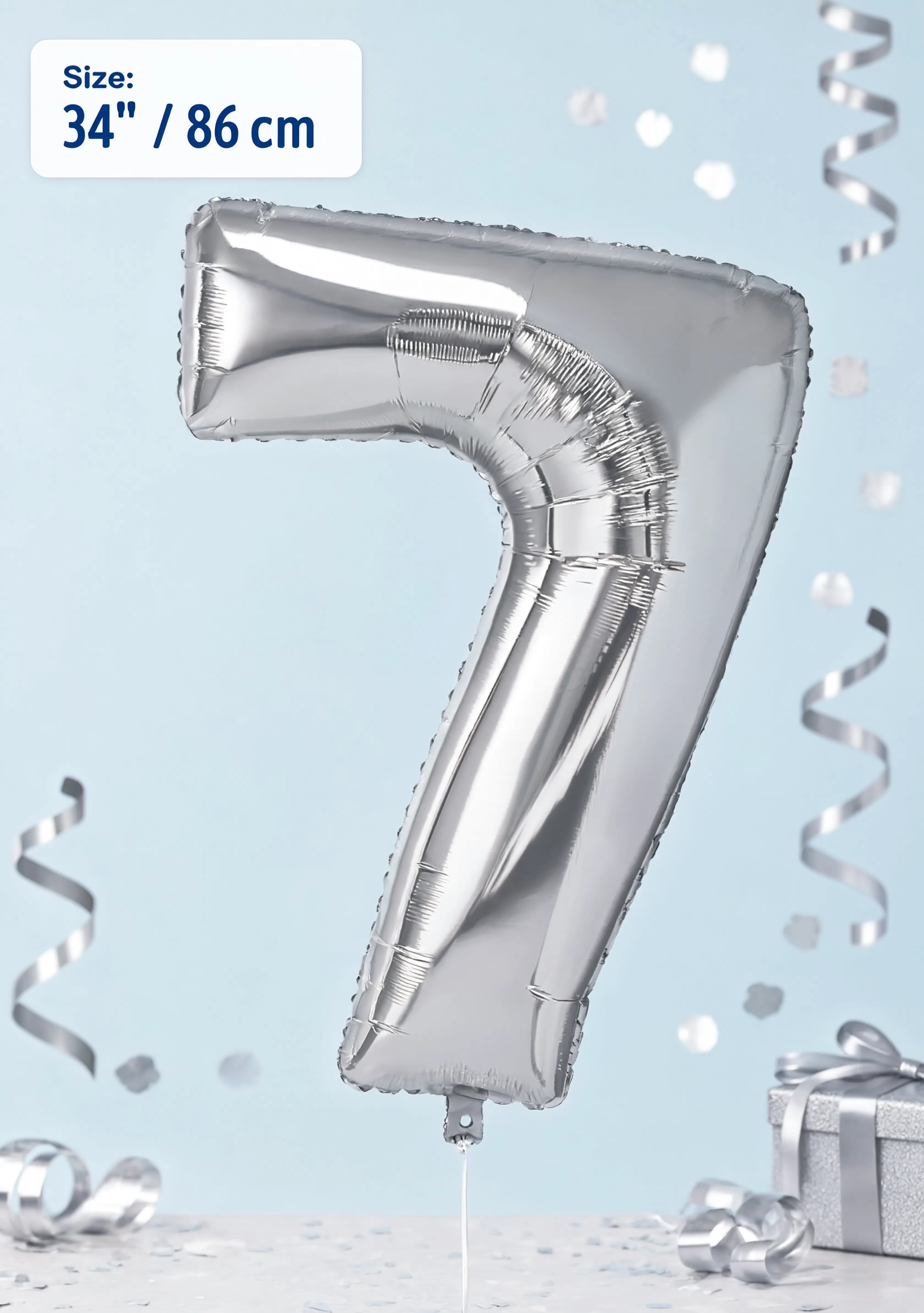 34 Inch Silver Number 7 Foil Balloon for Birthday, Anniversary and Party Decorations in Dubai UAE