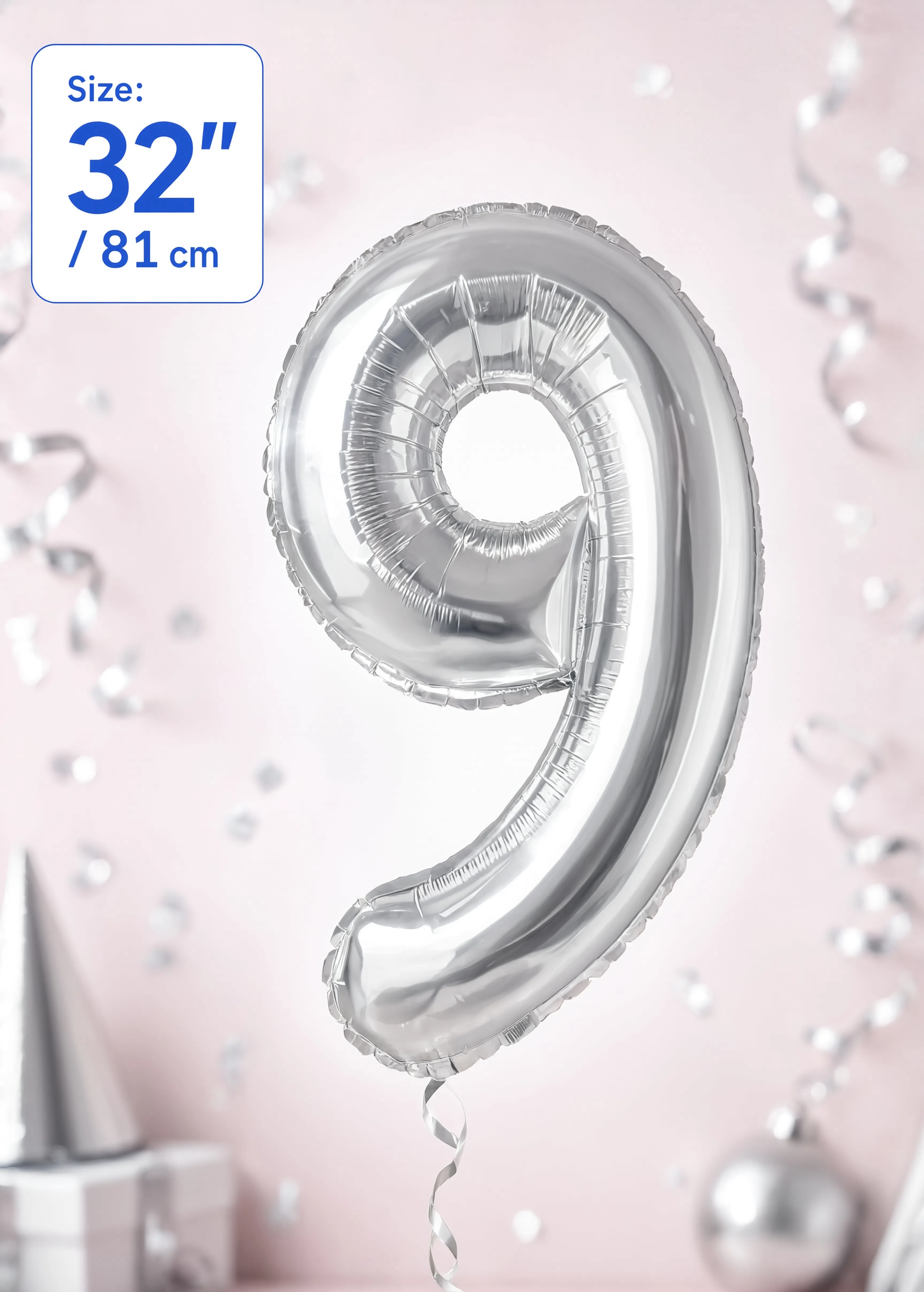 32 Inch Silver Number 9 Foil Balloon for Birthday, Anniversary and Party Decorations in Dubai UAE